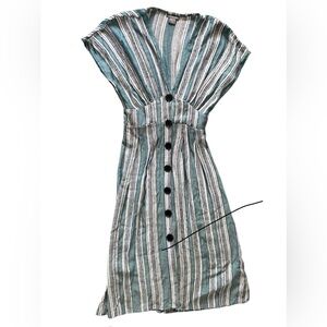 Angie Striped Cap Sleeve Button down Dress | S